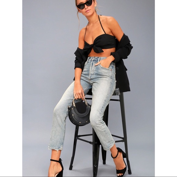 Lulus Tops - Lulu’s black St. Bart’s tie-front halter crop top